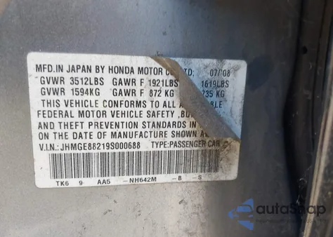 2009 Honda Fit z USA, uszkodzony, nr VIN JHMGE88219S000688